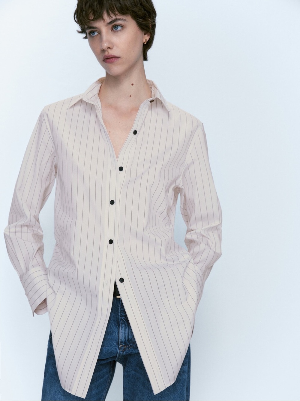 Massimo Dutti Button Down White/ Black stripes Size 4